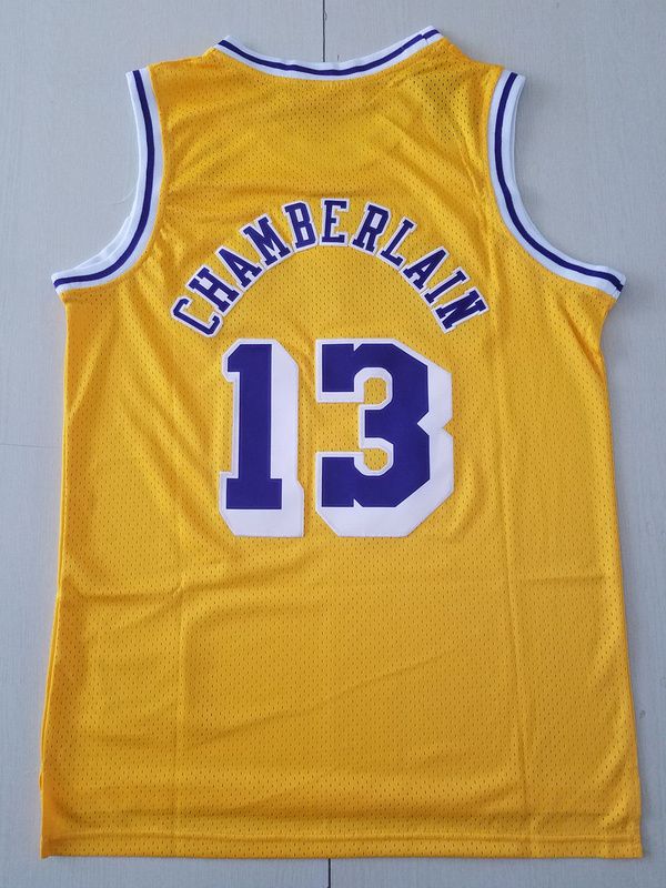Men Los Angeles Lakers #13 Chamberlain Yellow Mesh Retro NBA Jersey